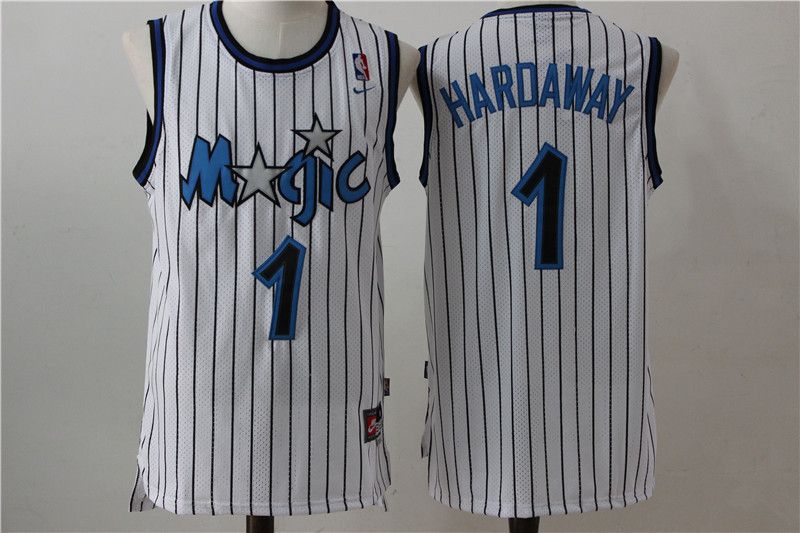 Men Orlando Magic #1 Hardaway White Stripe Throwback NBA Jersey->orlando magic->NBA Jersey